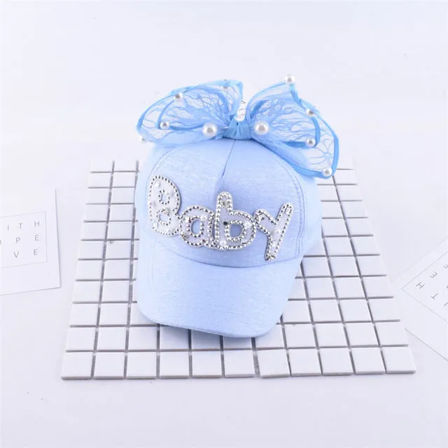 2017 Children Hip Hop Baseball Cap Summer Baby rabbit ear pearl bow kids Sun Hat Boys Girls snapback Caps for 2-8 years old