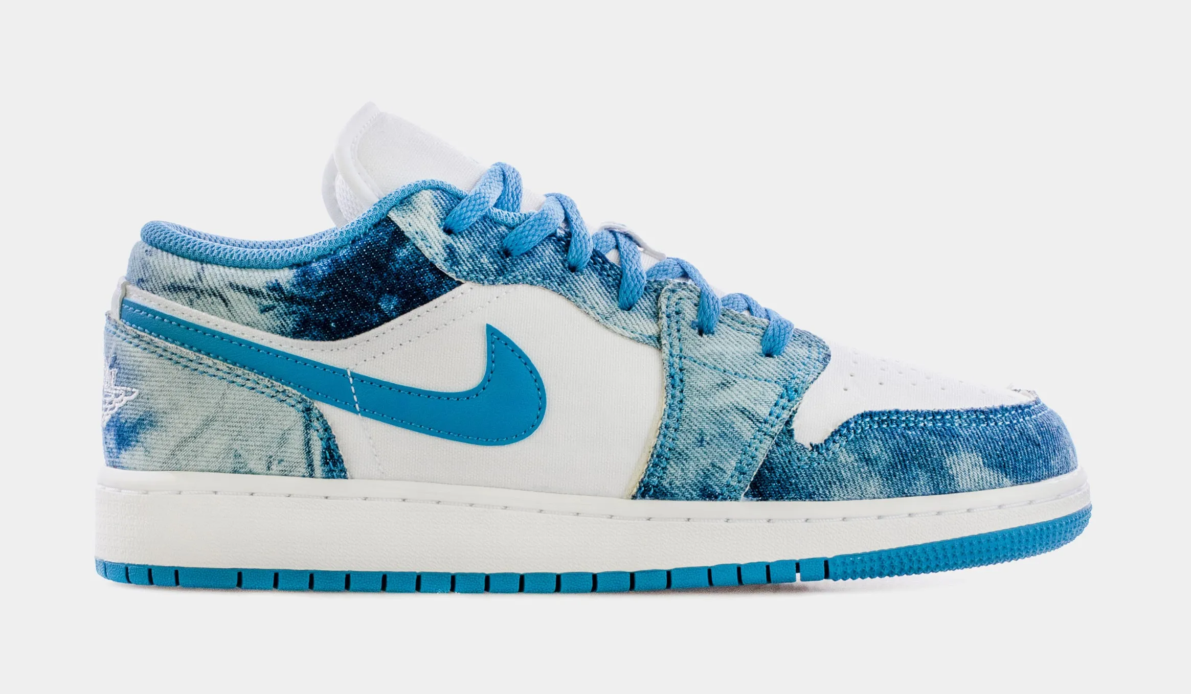 Air Jordan 1 Low Washed Denim Grade School Lifestyle Shoes (Blue/White) Limit One Per Customer