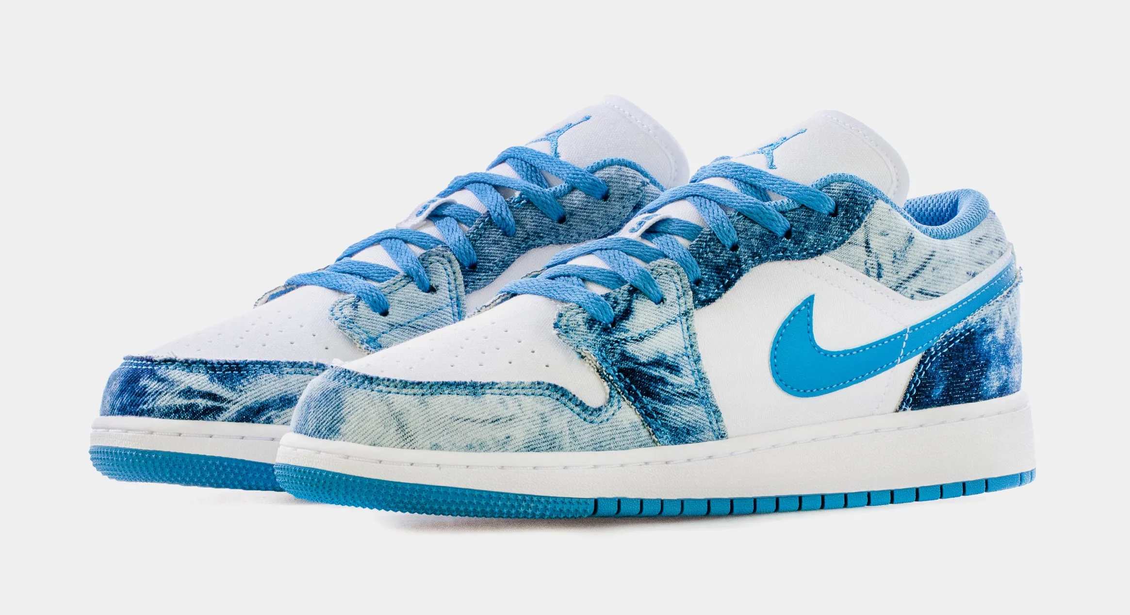 Air Jordan 1 Low Washed Denim Grade School Lifestyle Shoes (Blue/White) Limit One Per Customer