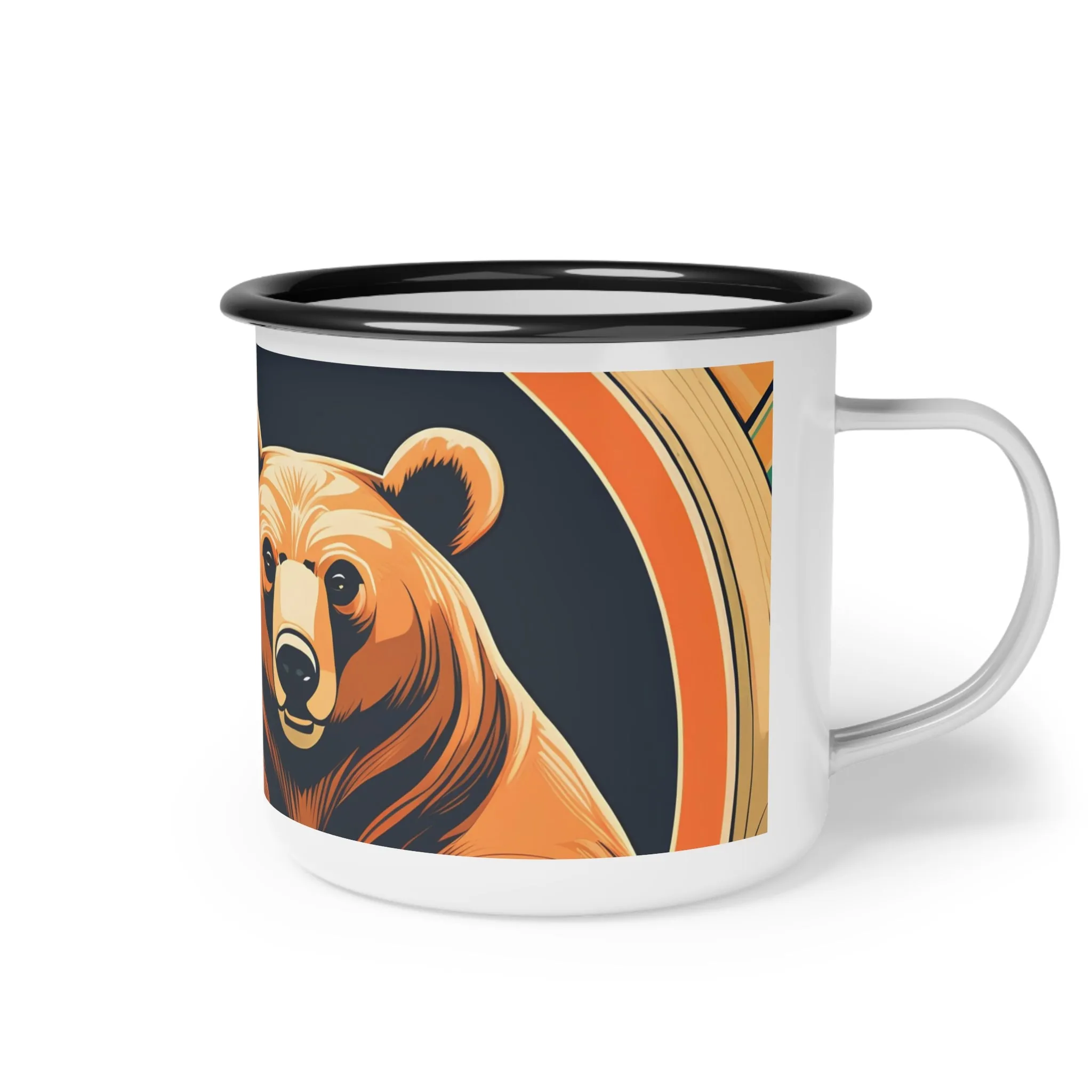 Art Deco Brown Bear, Enamel Camping Mug for Coffee, Tea, Cocoa, or Cereal - 12oz