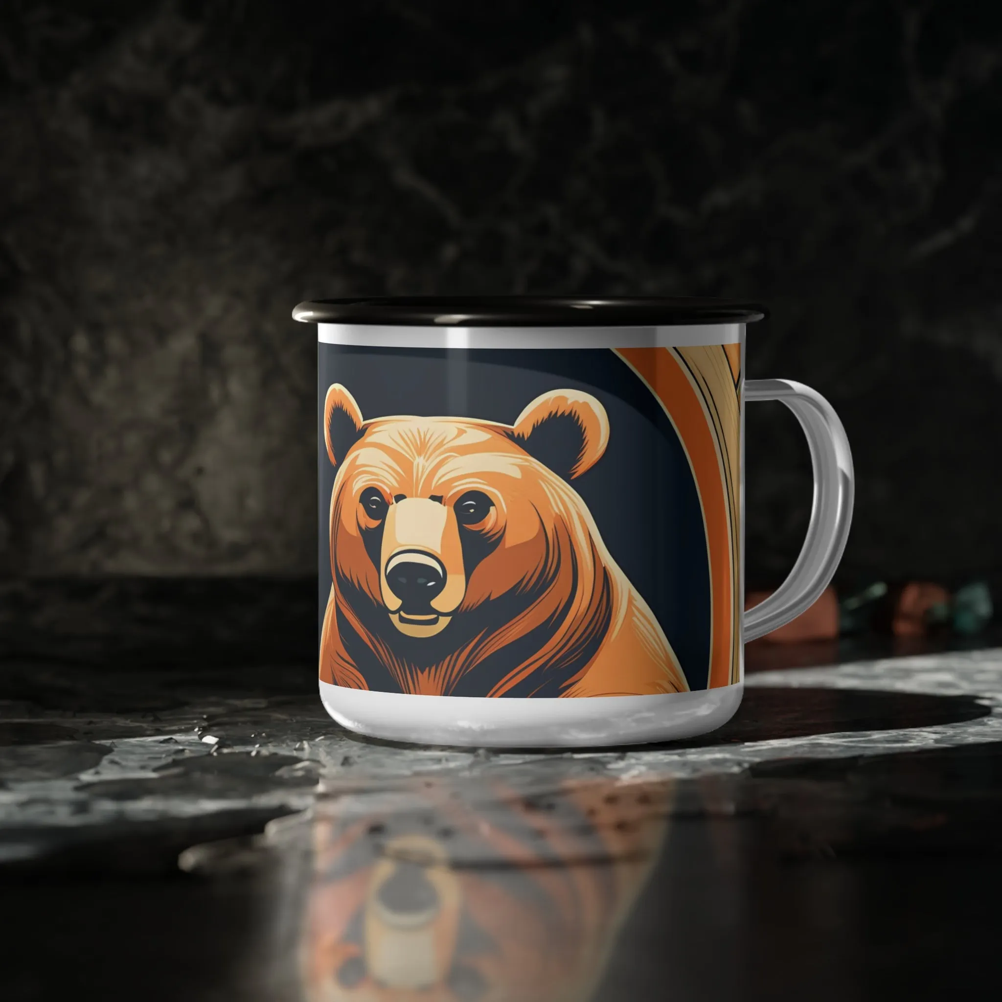 Art Deco Brown Bear, Enamel Camping Mug for Coffee, Tea, Cocoa, or Cereal - 12oz