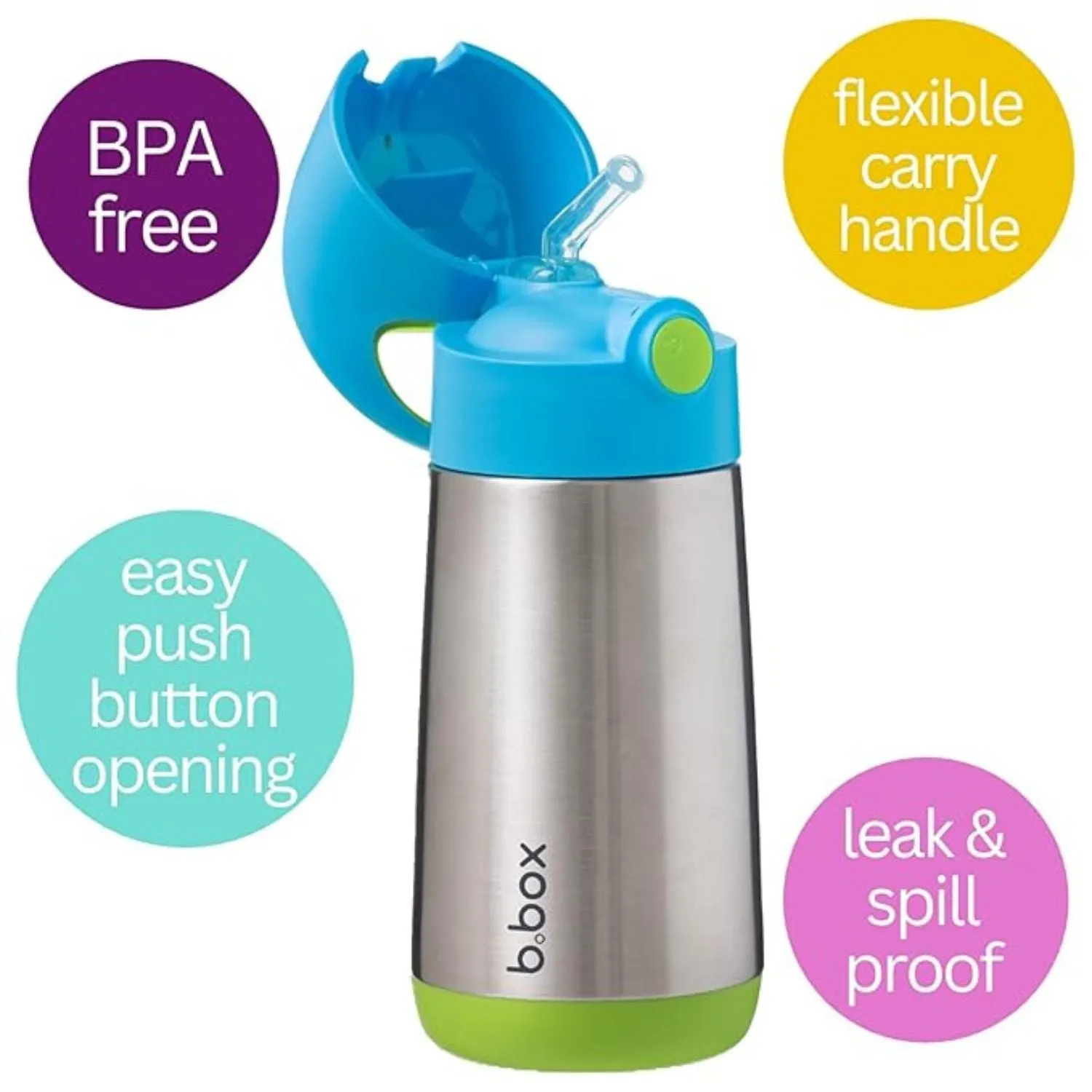 B.Box Insulated Straw Sipper Drink Water Bottle - Ocean Breeze Blue Green