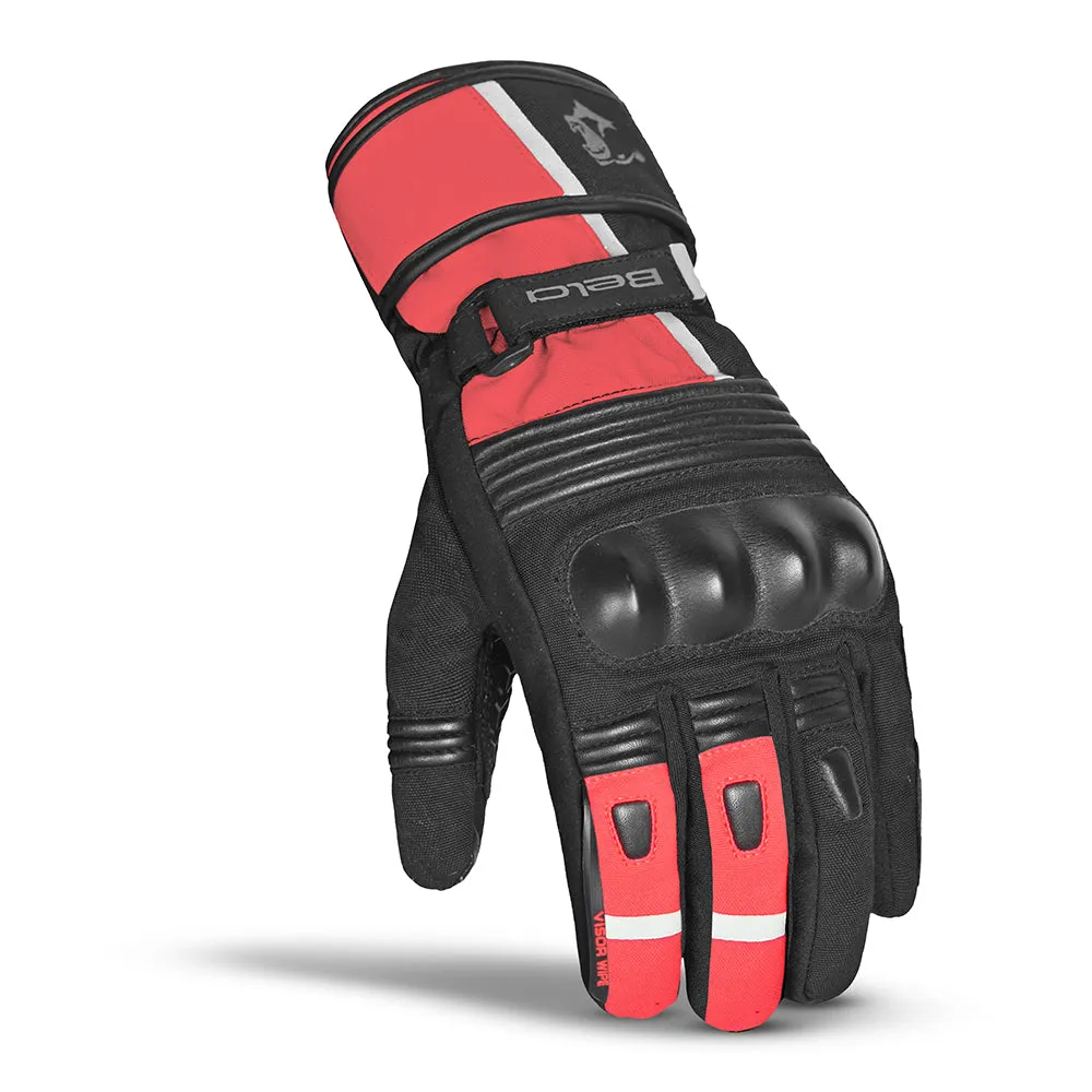 BELA Ice Winter Motorcycle Riding Leather Gloves Black Red