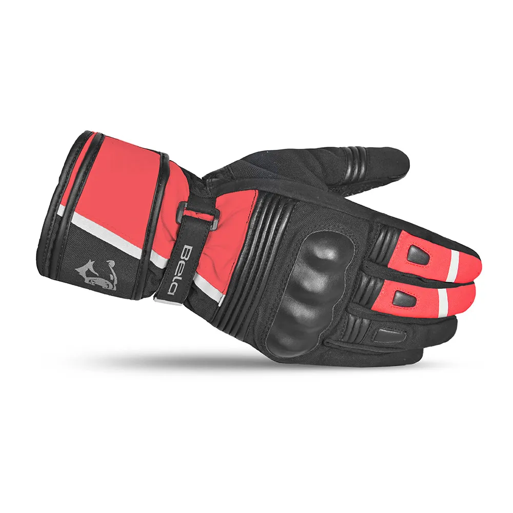 BELA Ice Winter Motorcycle Riding Leather Gloves Black Red