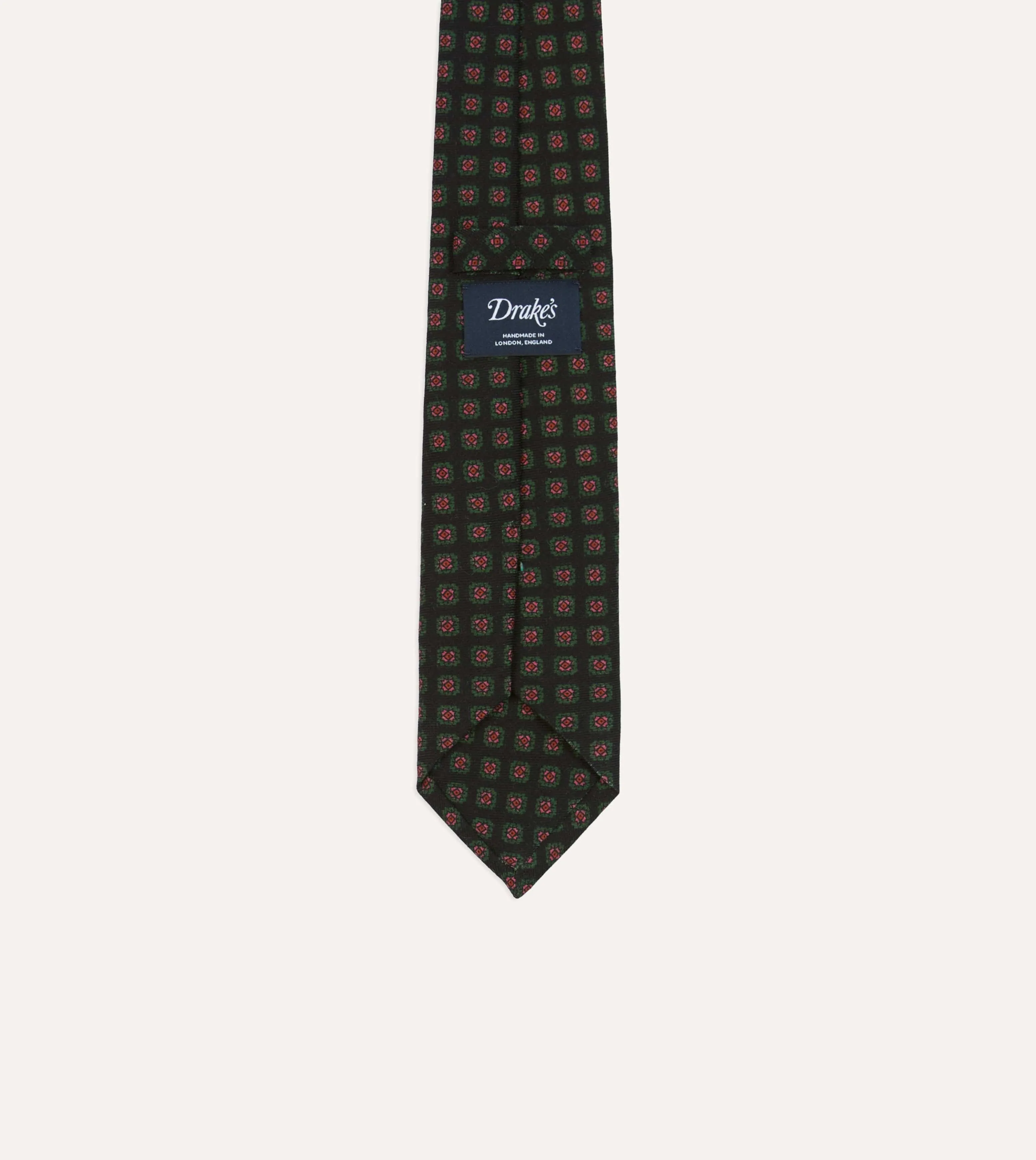 Black Green, and Red Diamond Print Check Self-Tipped Wool Tie