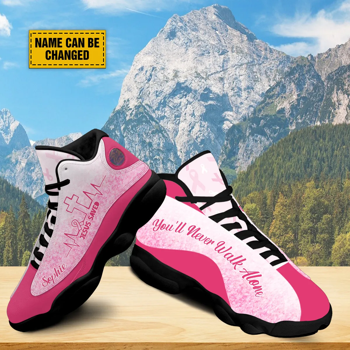 Breast Cancer Warrior Personalized J13 Shoes - Jesus Saved Heartbeat You'll Never Walk Alone Shoes