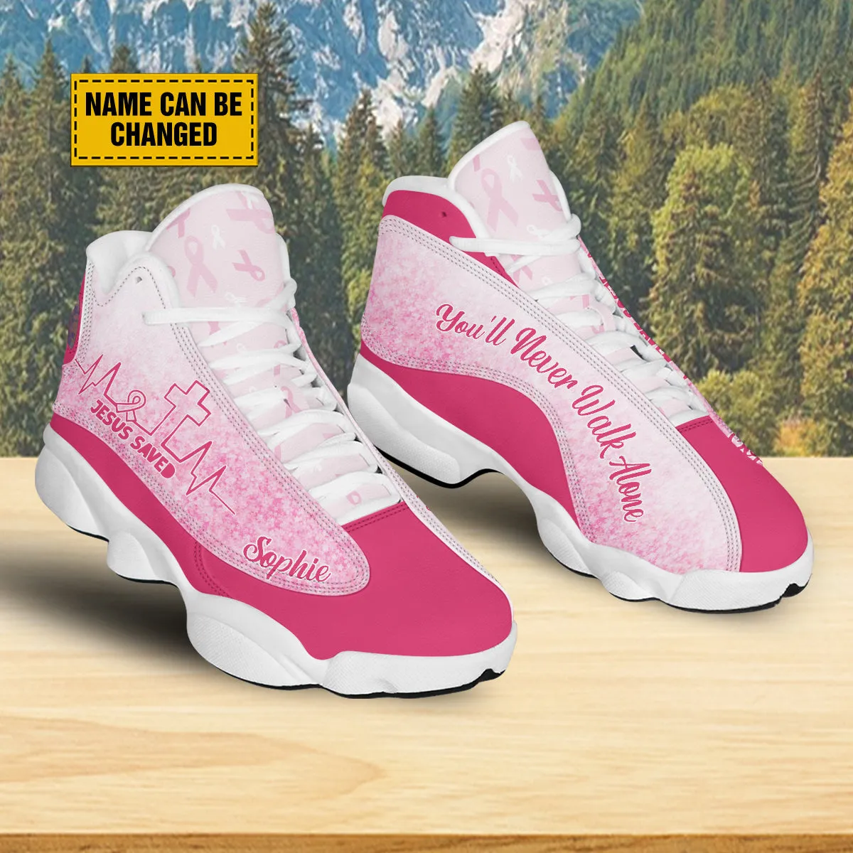 Breast Cancer Warrior Personalized J13 Shoes - Jesus Saved Heartbeat You'll Never Walk Alone Shoes