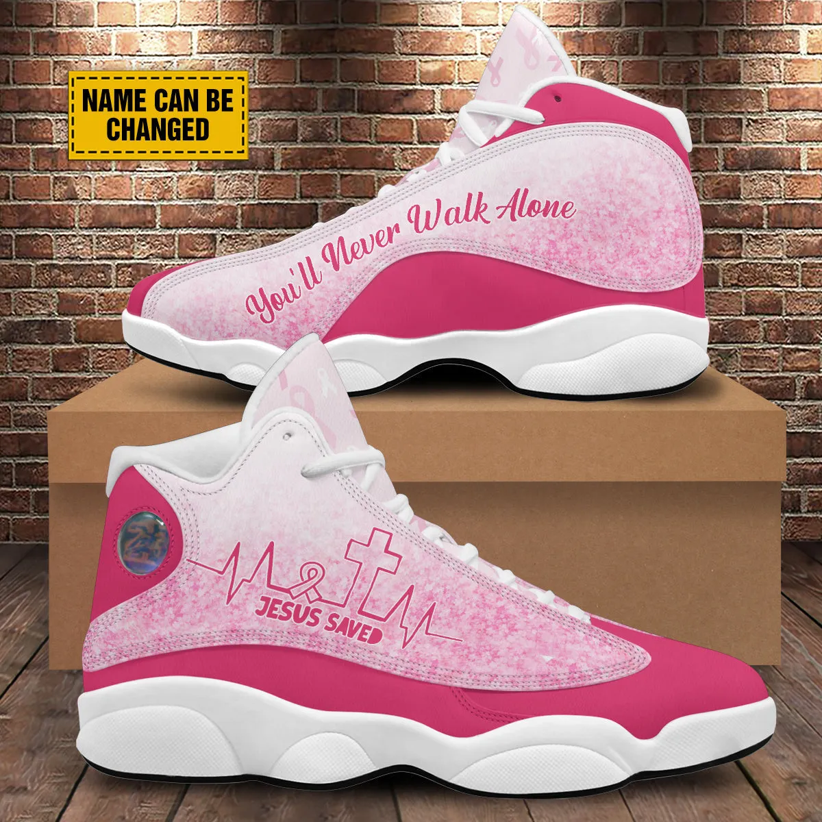 Breast Cancer Warrior Personalized J13 Shoes - Jesus Saved Heartbeat You'll Never Walk Alone Shoes