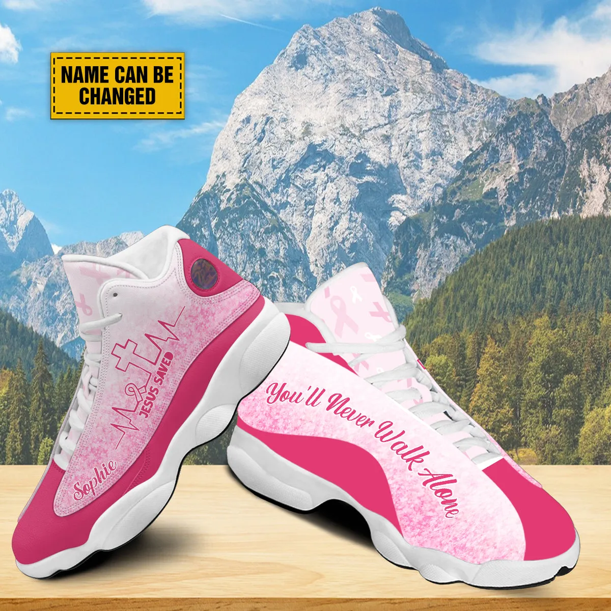 Breast Cancer Warrior Personalized J13 Shoes - Jesus Saved Heartbeat You'll Never Walk Alone Shoes