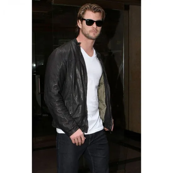 Chris Hemsworth Black Leather Jacket