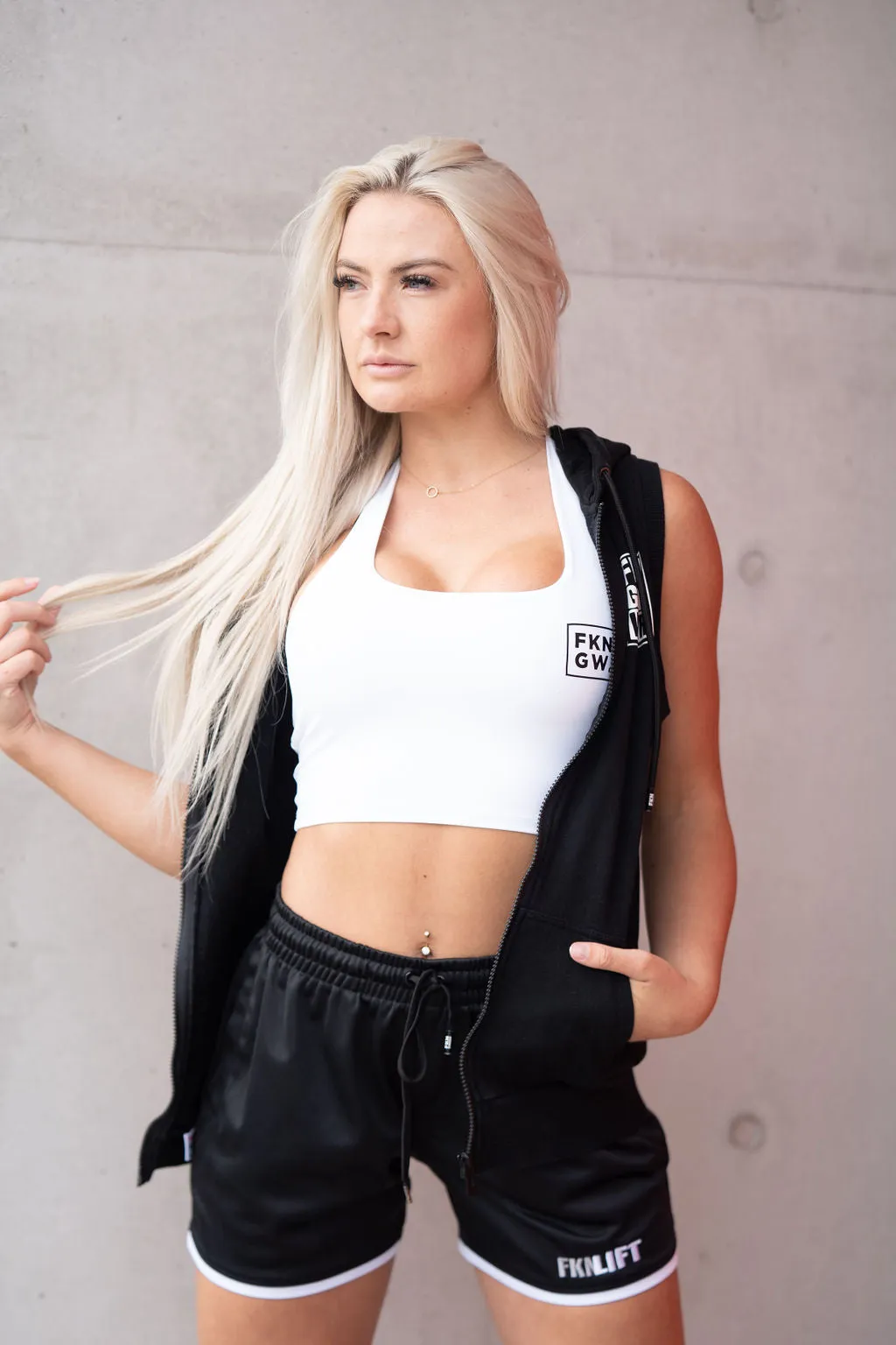 Classic Women's Zip Up Sleeveless Gym Hoodie | Black