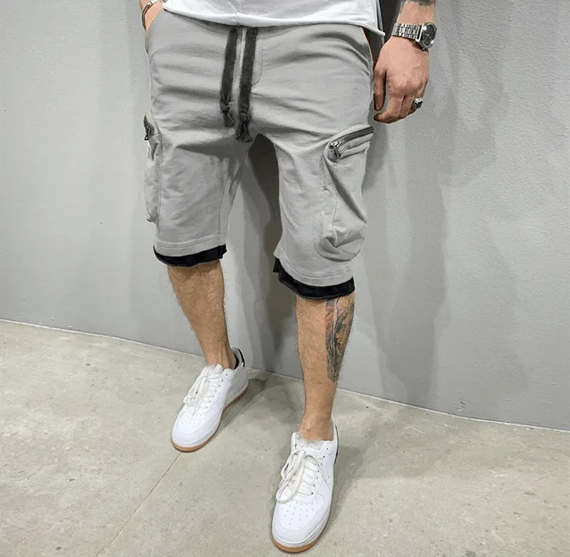 Fashion Men's Cotton Running Shorts With Zipper Pockets - SF1237