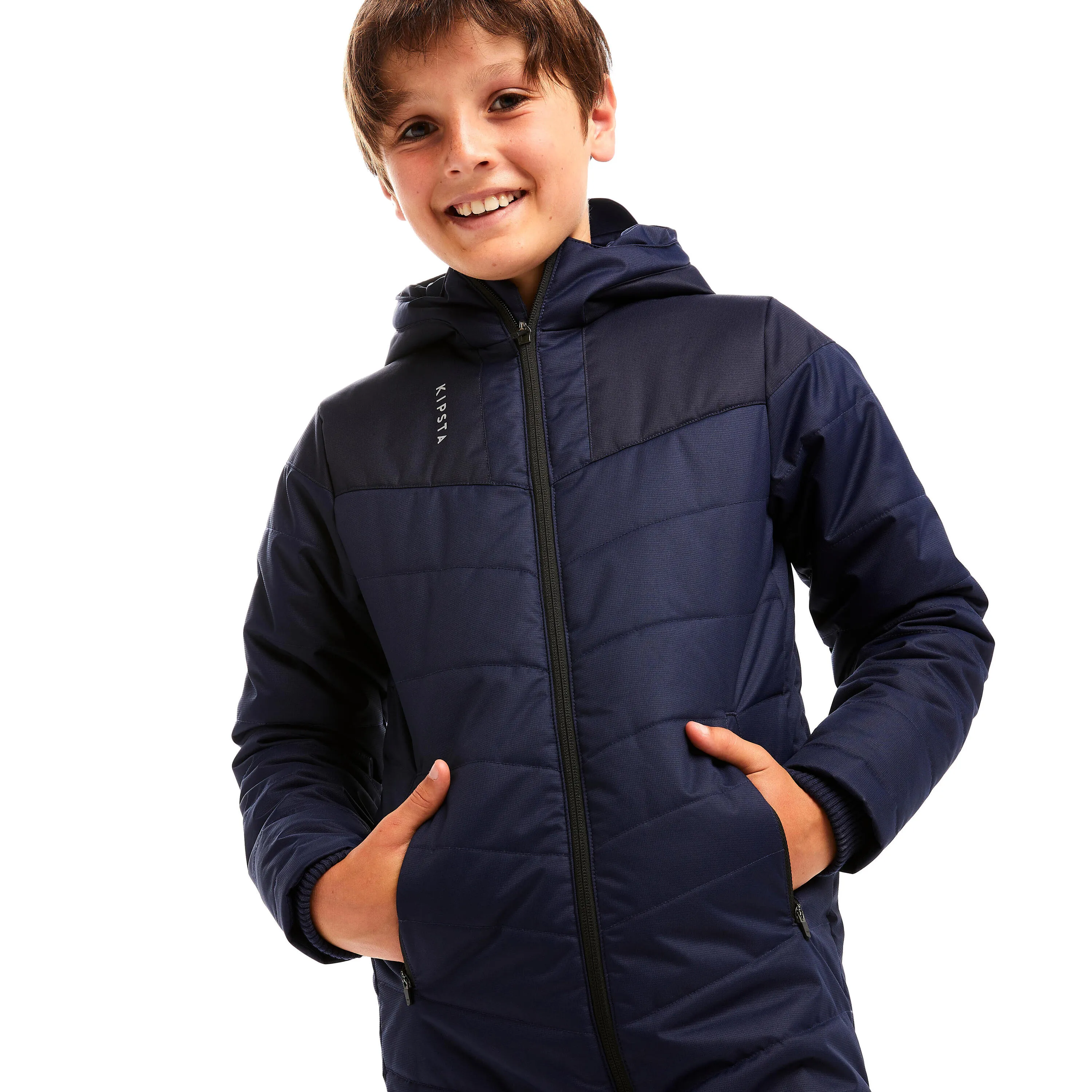 Football parka long TRX children's dark blue KIPSTA, dark blue/black blue