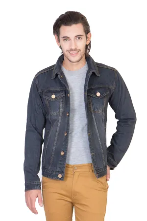 Full Sleeve Tinted Blue Men's Denim Jacket with Brass Button