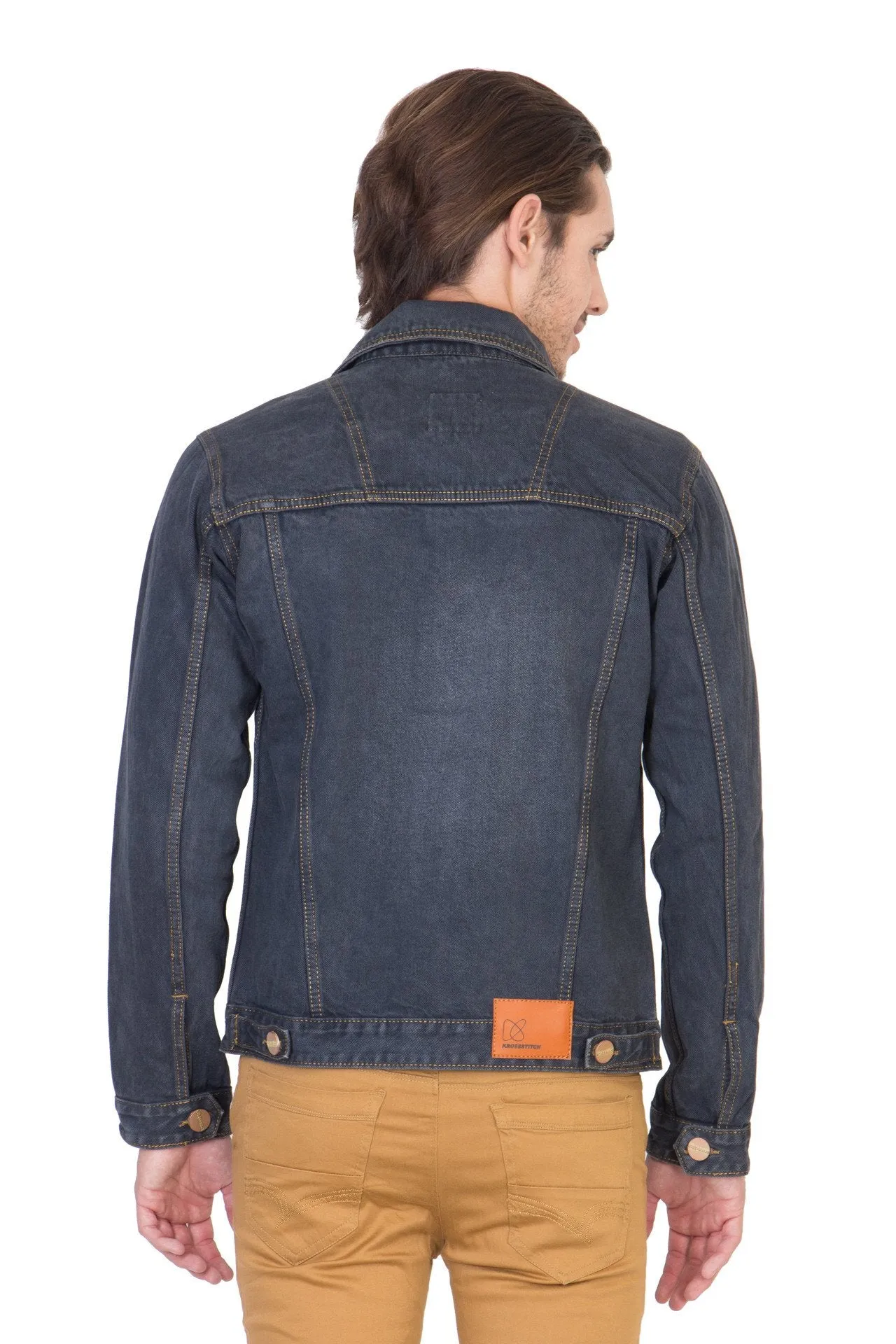 Full Sleeve Tinted Blue Men's Denim Jacket with Brass Button