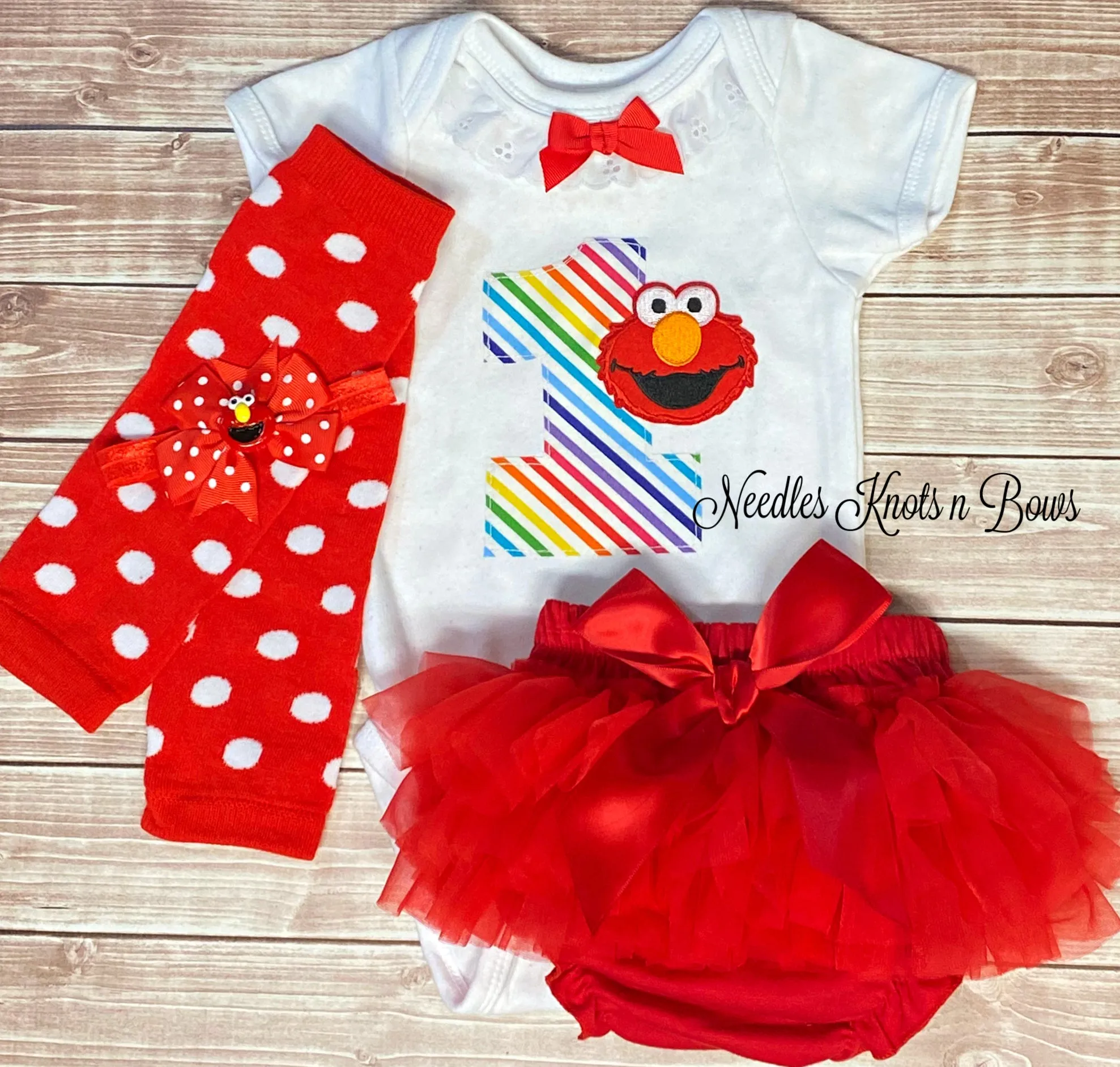 Girls Elmo Cake Smash & 1st Birthday Outfit