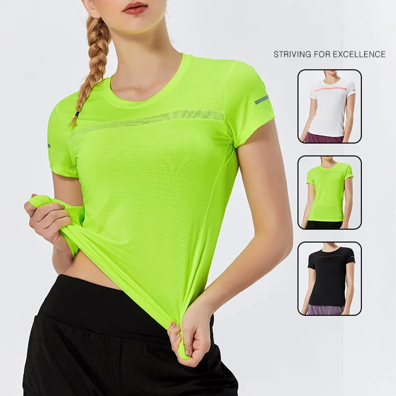 Gym Women's Sport Shirts Quick Dry Running T-shirt Sleeve Fitness Clothes Tees Gym Yoga Women Running Set Workout Clothes