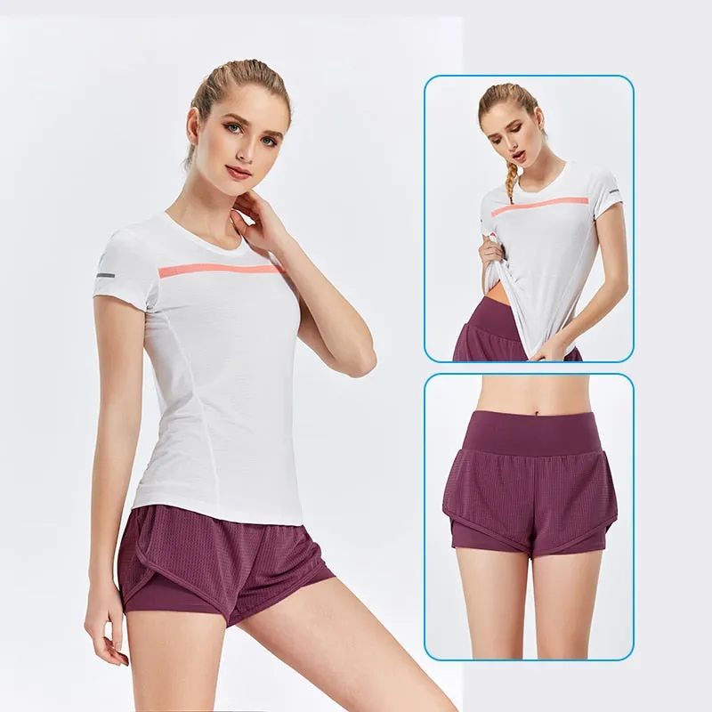 Gym Women's Sport Shirts Quick Dry Running T-shirt Sleeve Fitness Clothes Tees Gym Yoga Women Running Set Workout Clothes