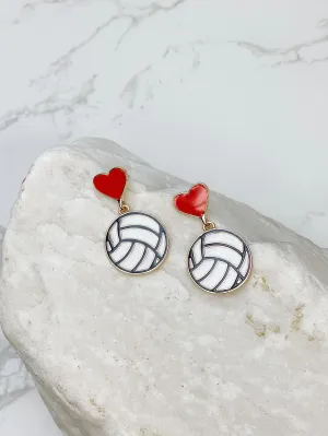 Heart Post Volleyball Dangle Earrings