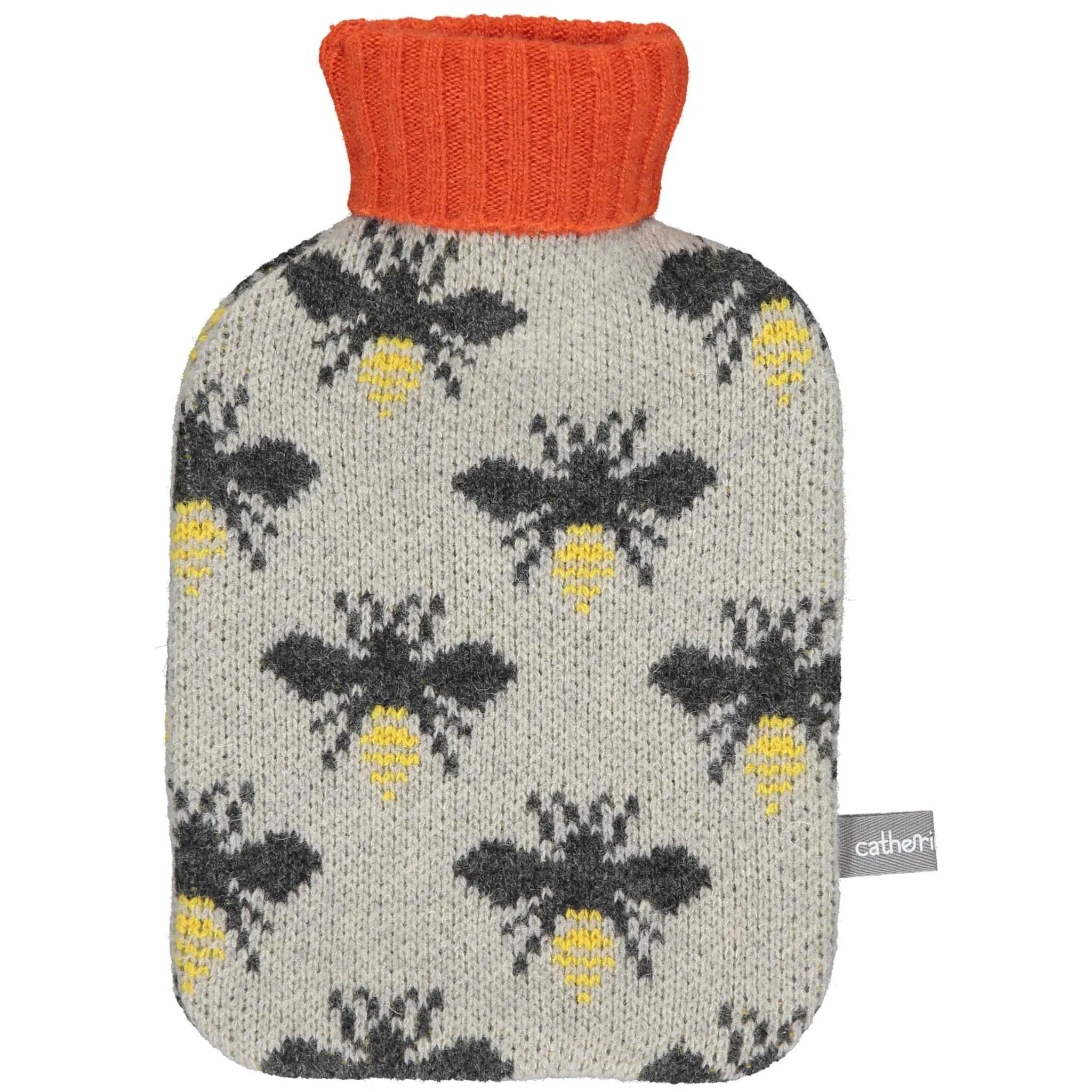 Mini Lambswool Hot Water Bottle Set - Grey Bees