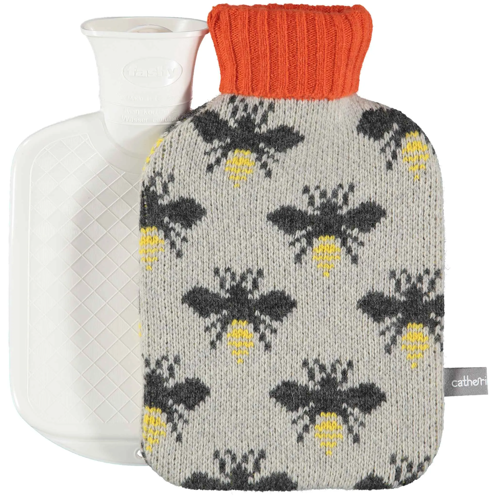 Mini Lambswool Hot Water Bottle Set - Grey Bees