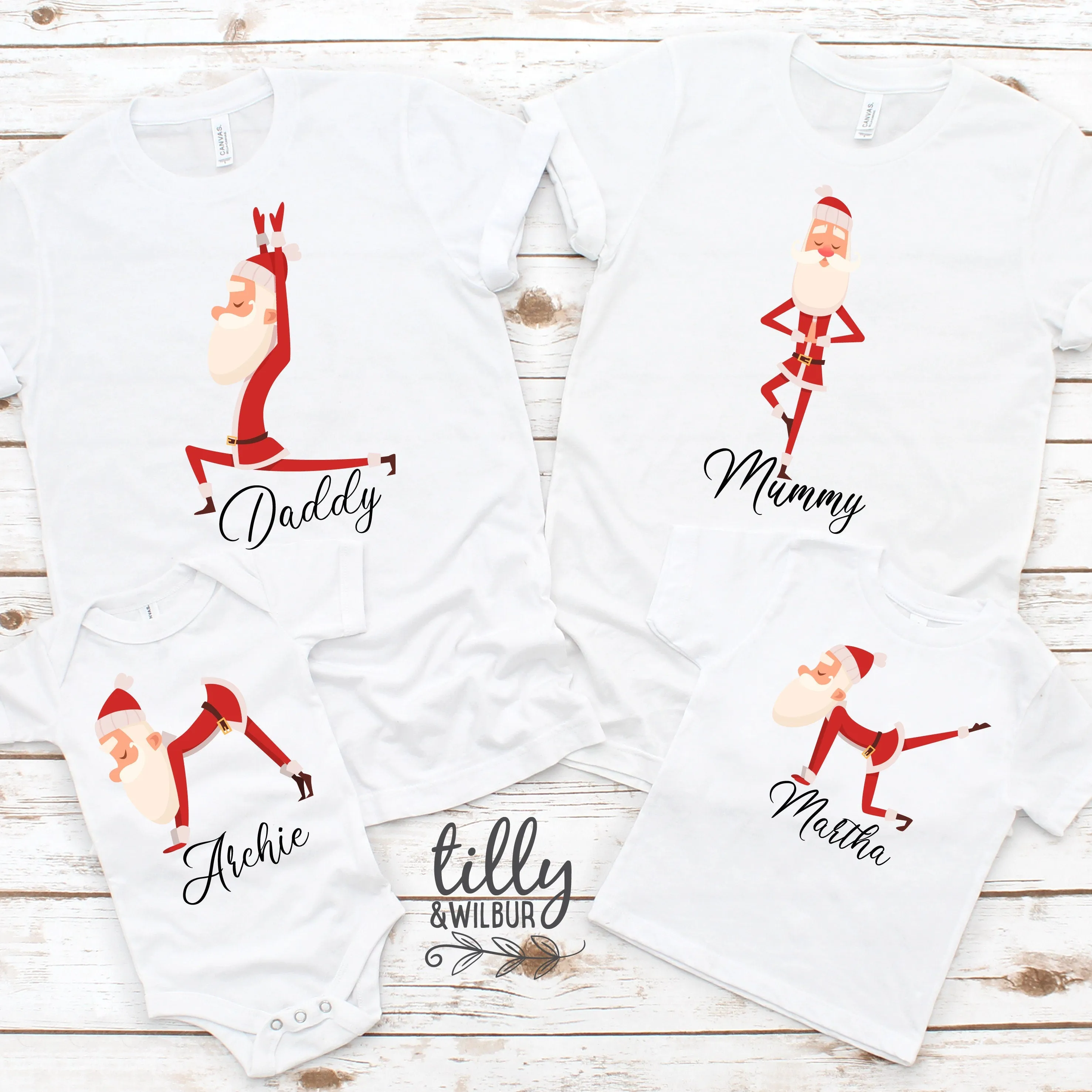 *MORE COLOURS AVAILABLE* Christmas Custom Yoga Santa Family Christmas T-Shirts