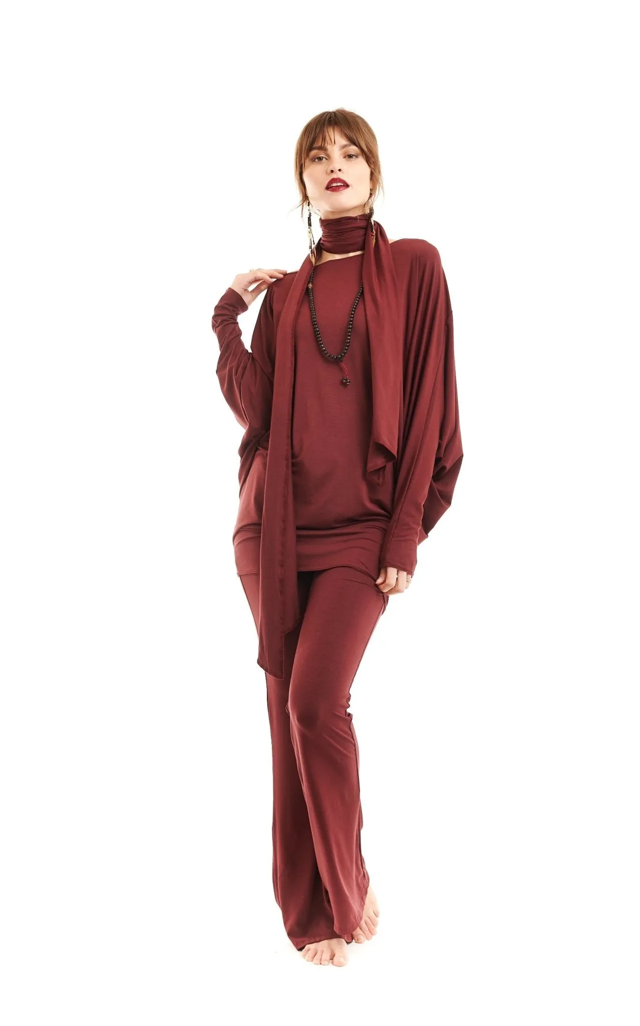 RAGLAN TOP WITH SCARF BURGUNDY