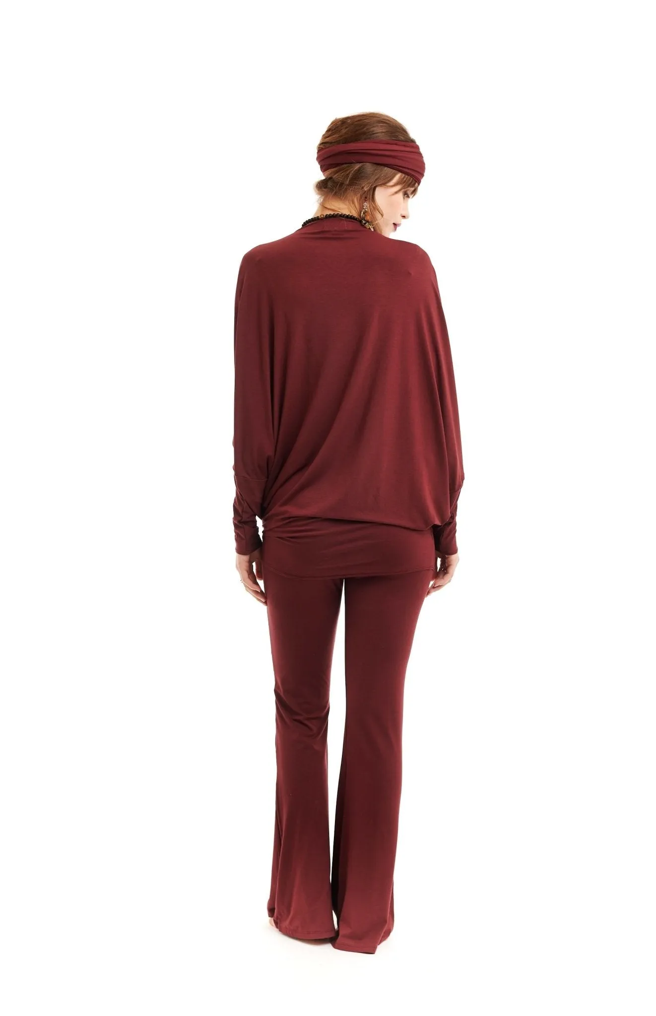 RAGLAN TOP WITH SCARF BURGUNDY