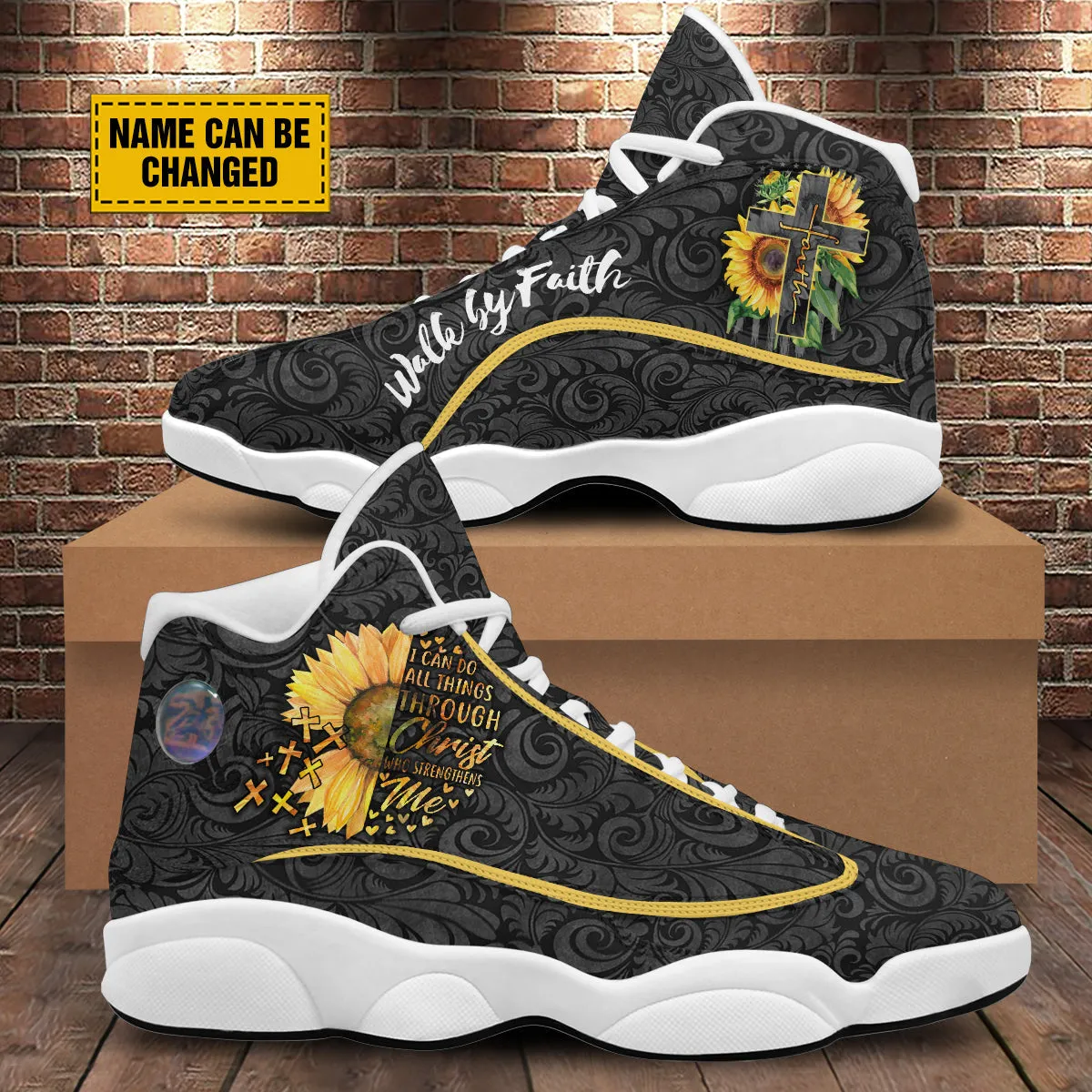 Sunflower Walk By Faith Personalized J13 Shoes - I Can Do All Things Through Shoes - Jesus Shoes