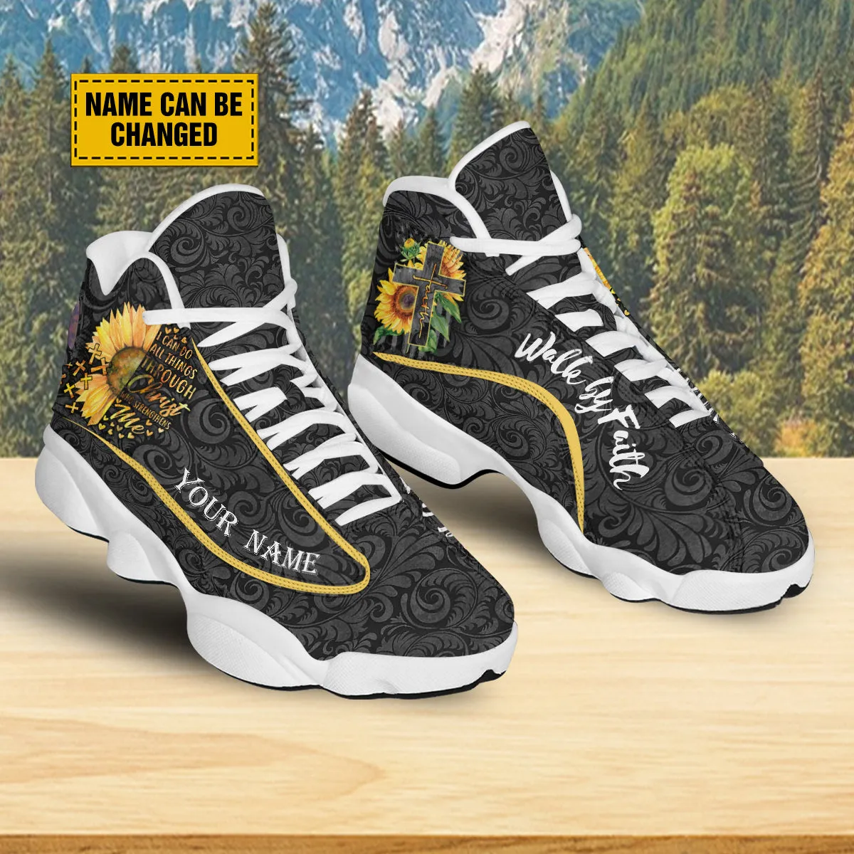 Sunflower Walk By Faith Personalized J13 Shoes - I Can Do All Things Through Shoes - Jesus Shoes