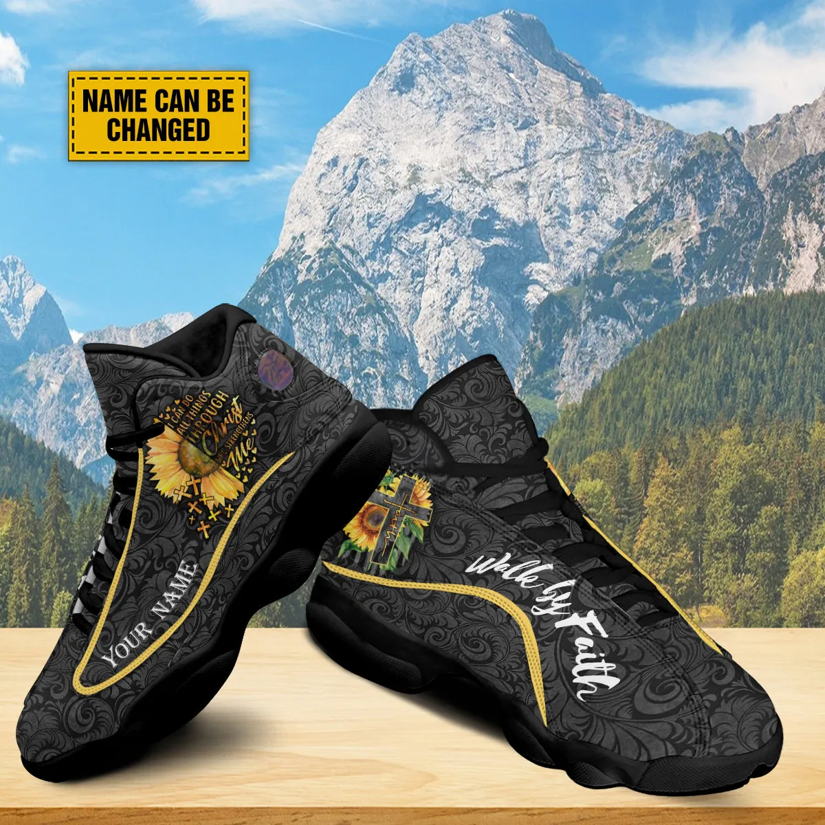 Sunflower Walk By Faith Personalized J13 Shoes - I Can Do All Things Through Shoes - Jesus Shoes