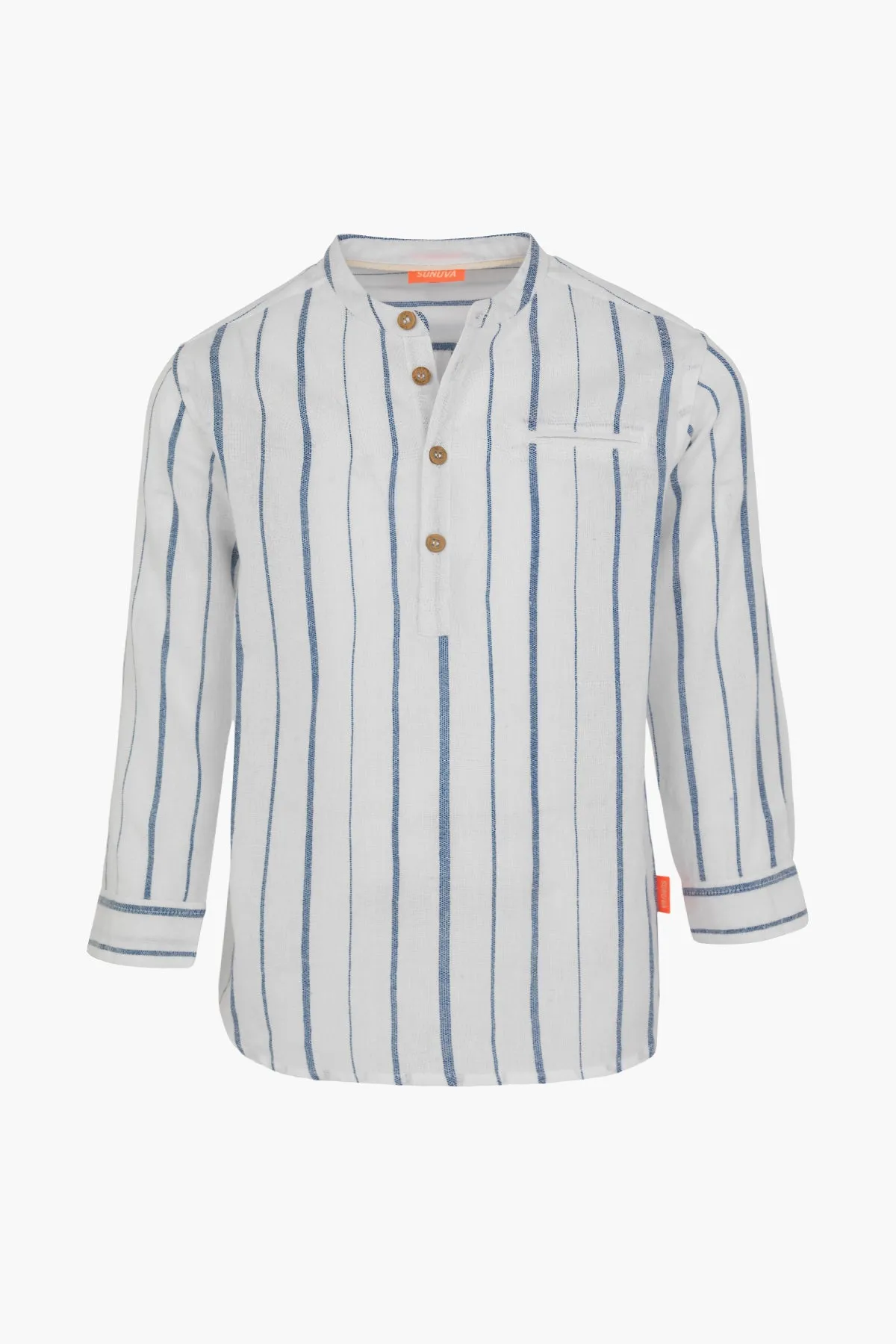 Sunuva Nehru Collar Boys Shirt - Blue Stripe (Size 5/6 left)