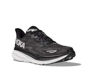 Women's Hoka Clifton 9 Color: Black/White (WIDE WIDTH)