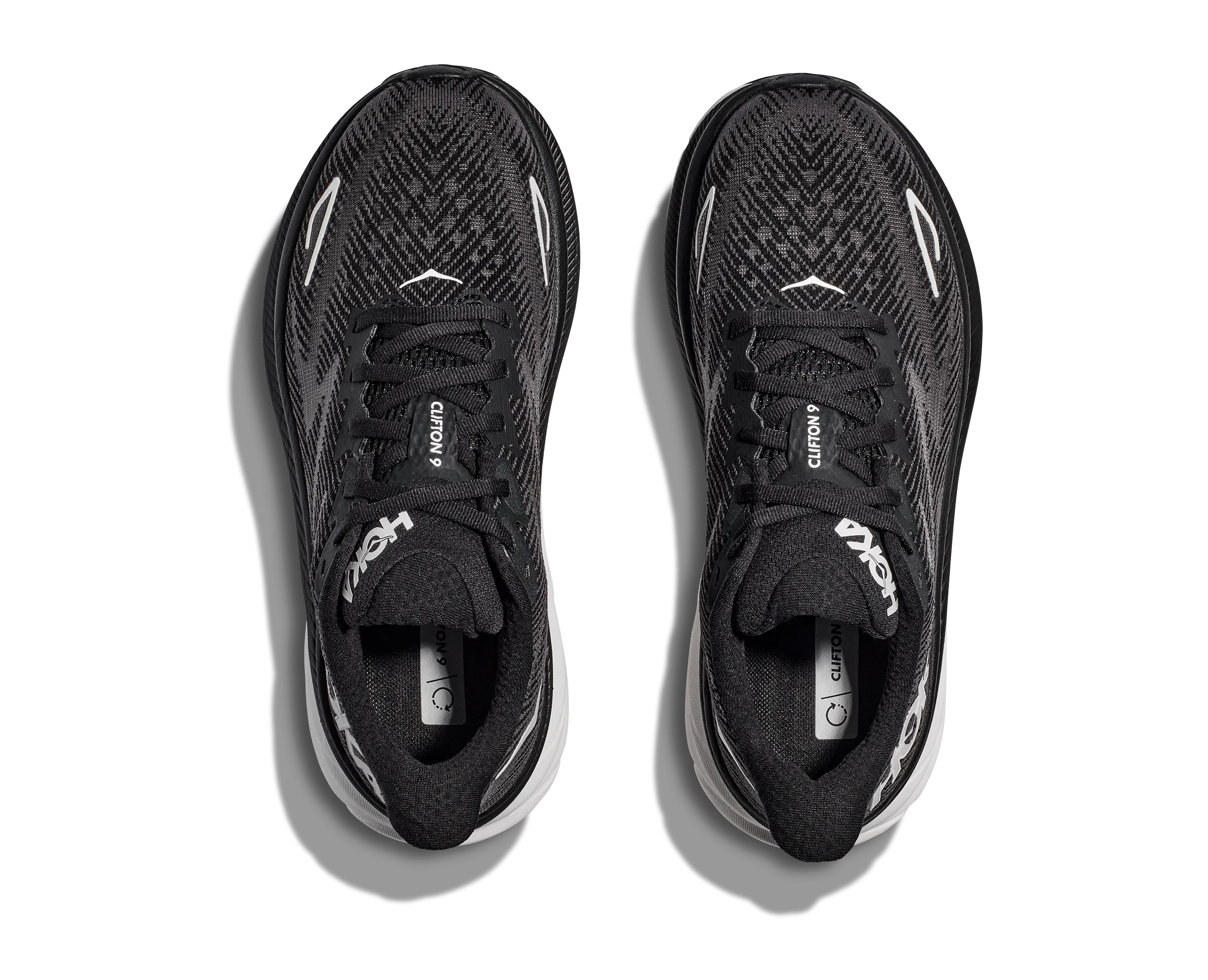 Women's Hoka Clifton 9 Color: Black/White (WIDE WIDTH)