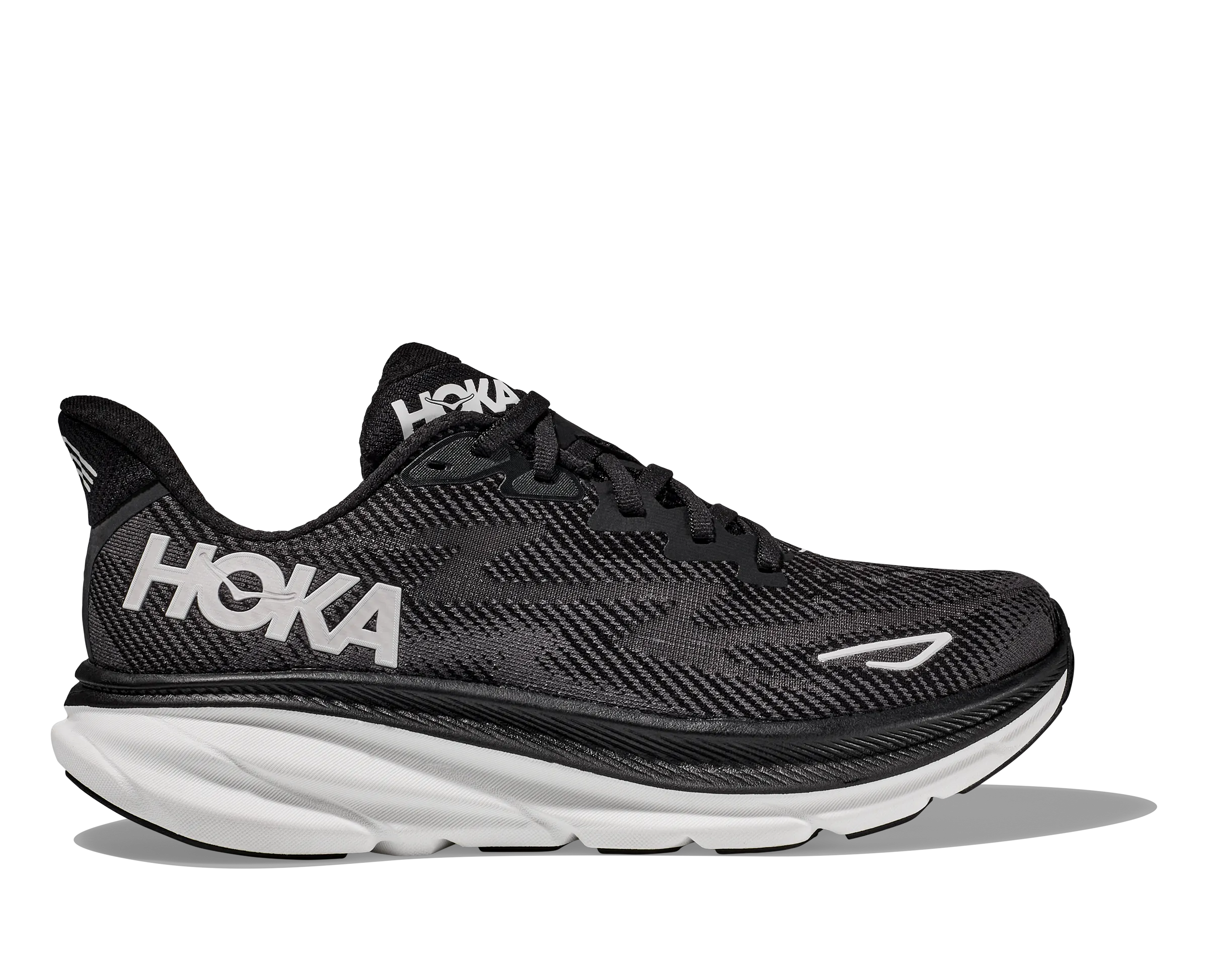 Women's Hoka Clifton 9 Color: Black/White (WIDE WIDTH)