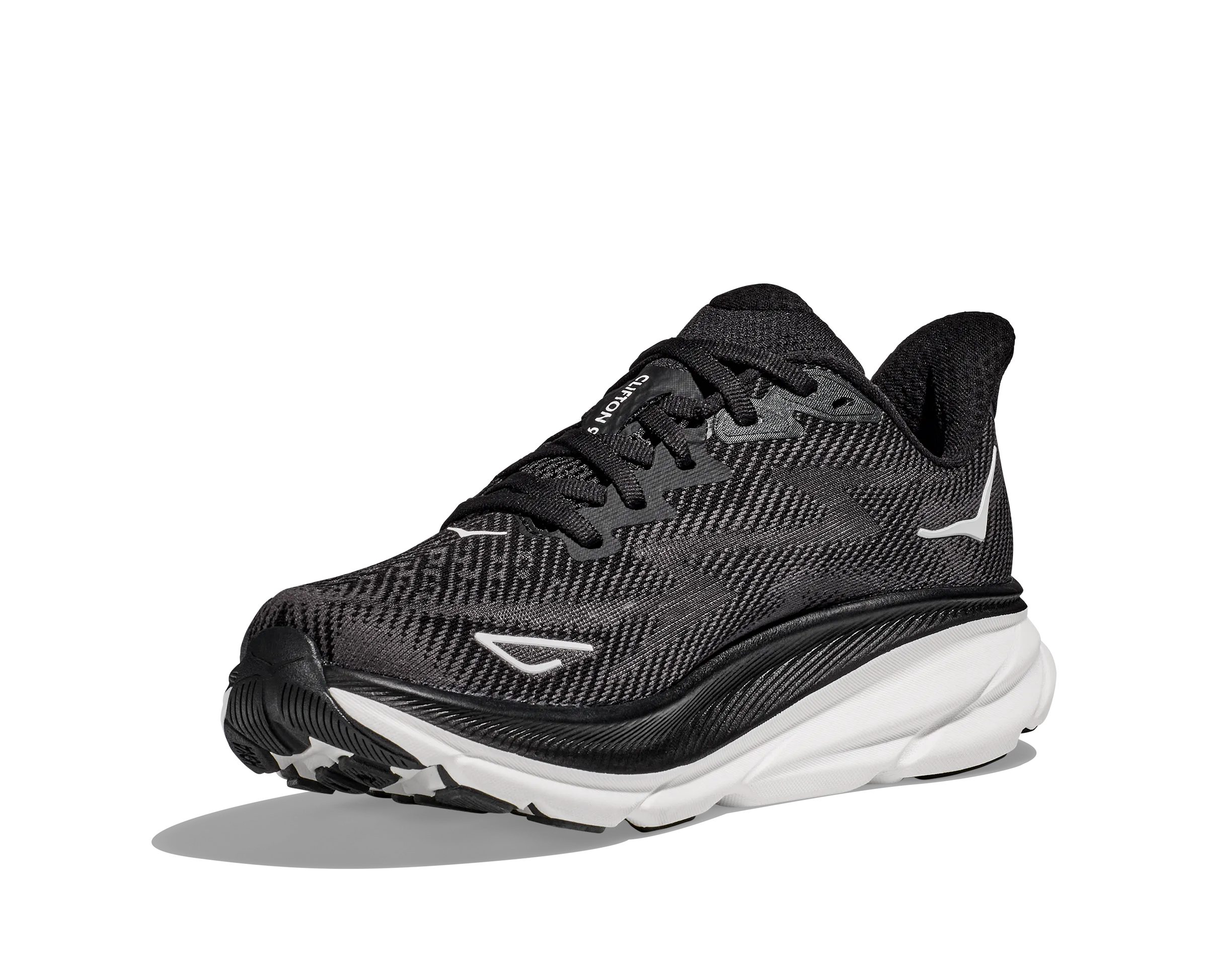 Women's Hoka Clifton 9 Color: Black/White (WIDE WIDTH)