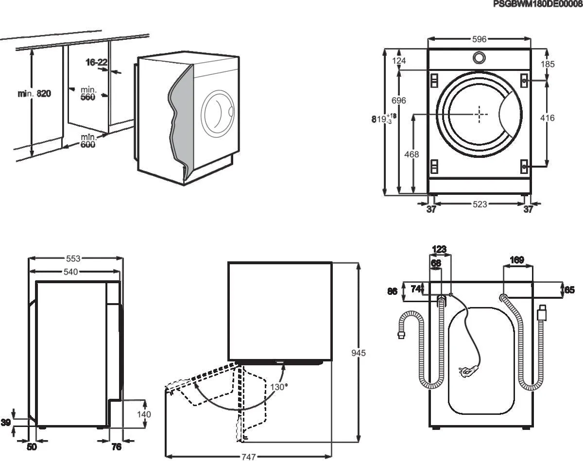 Zanussi Z712W43BI Integrated Washing Machine, 7kg, 1200 Spin, White